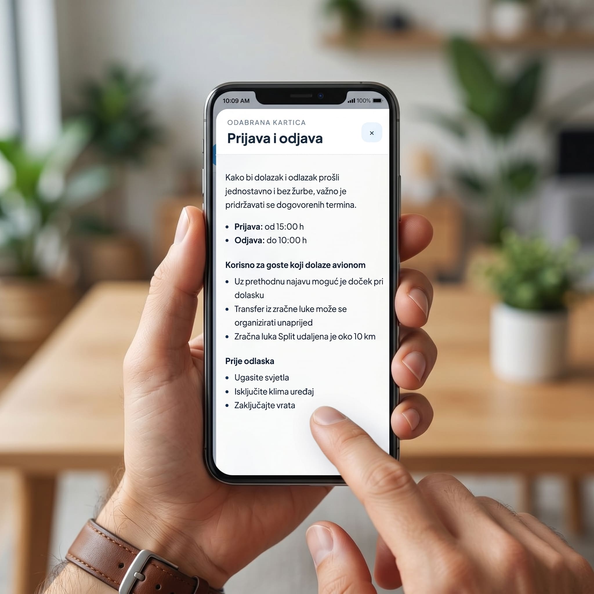 Primjer detaljnih uputa za goste na mobitelu